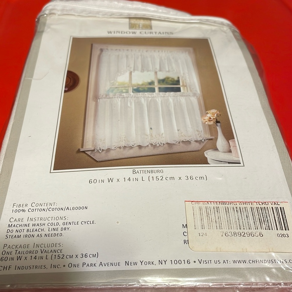 Battenburg Lace One Tailored Valance NIP White